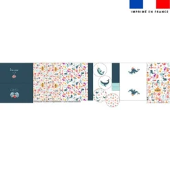 Kit trousse double compartiment motif animaux de l'océan + 1 trousse assortie