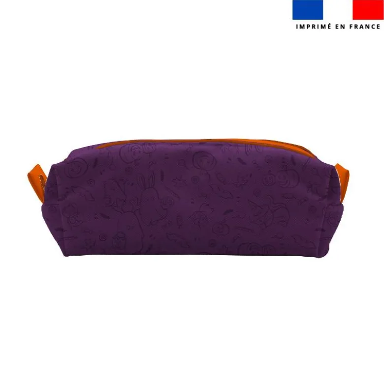 Kit trousse double compartiment motif fantômes violet + 1 trousse assortie - Création Stillistic