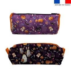 Kit trousse double compartiment motif fantômes violet + 1 trousse assortie - Création Stillistic