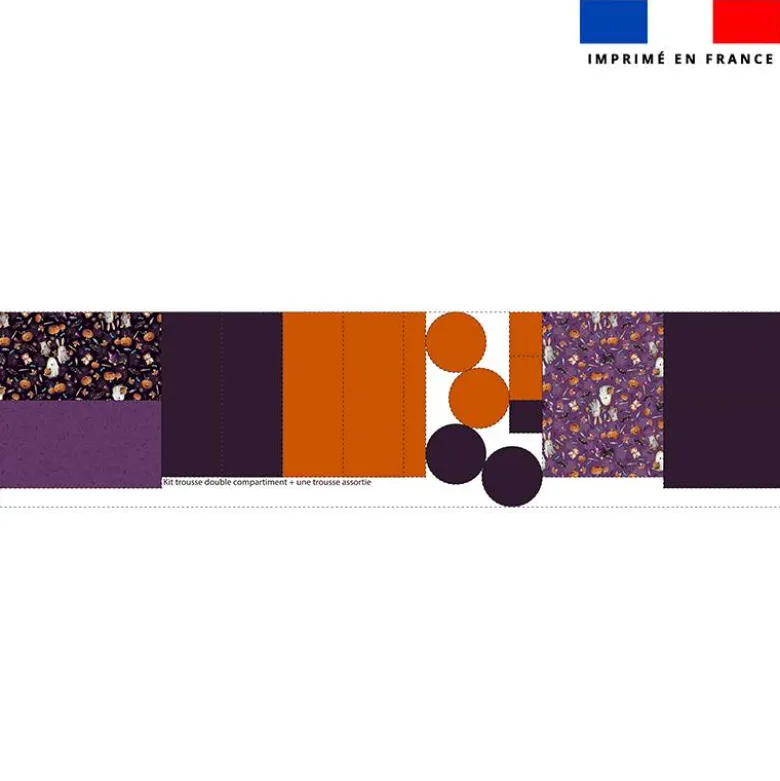 Kit trousse double compartiment motif fantômes violet + 1 trousse assortie - Création Stillistic