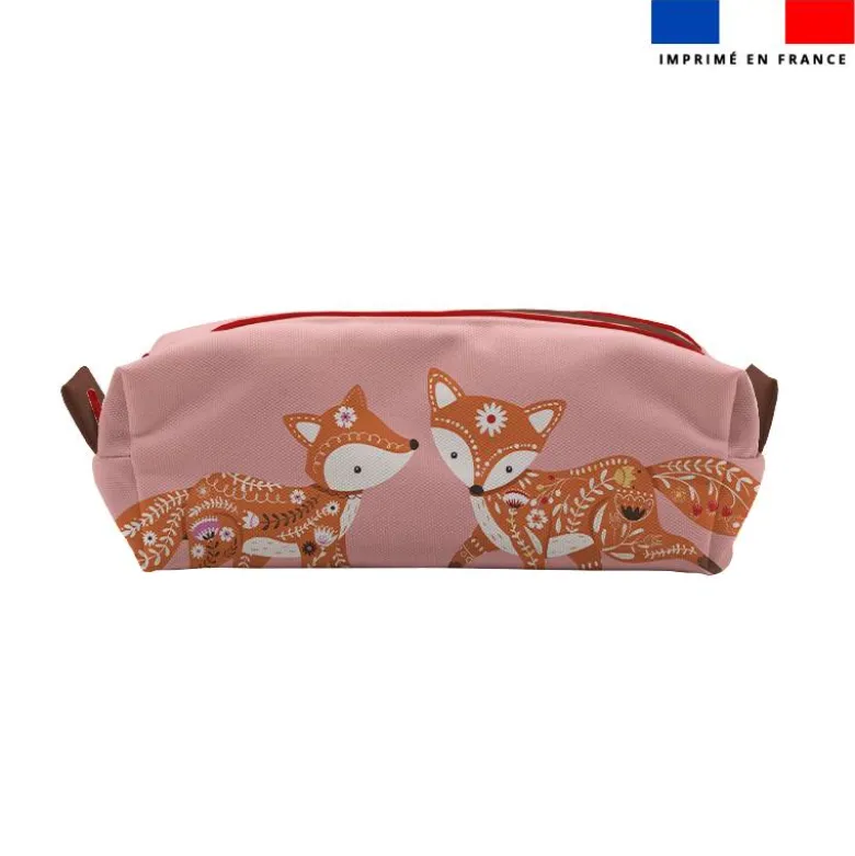 Kit trousse double compartiment motif folk fox + 1 trousse assortie