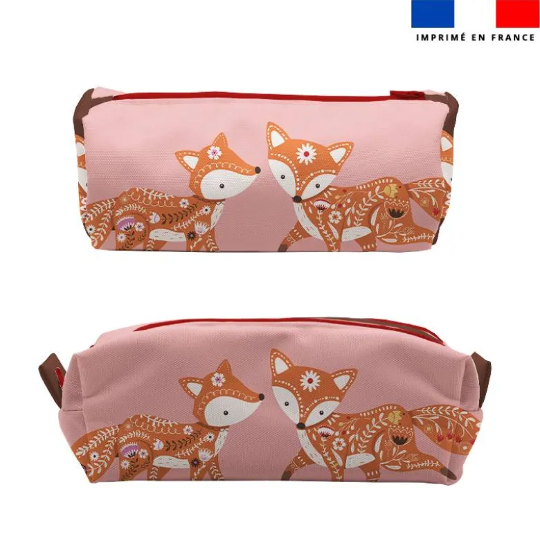 Kit trousse double compartiment motif folk fox + 1 trousse assortie