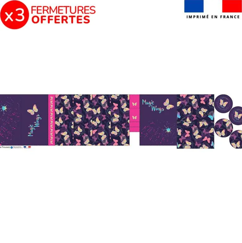 Kit trousse double compartiment motif papillon + 1 trousse assortie