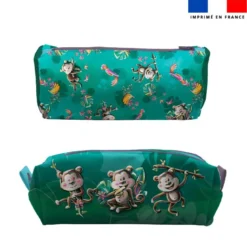 Kit trousse double compartiment motif singe émotions+ 1 trousse assortie - Création Stillistic
