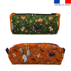 Kit trousse double compartiment motif fantômes vert + 1 trousse assortie - Création Stillistic