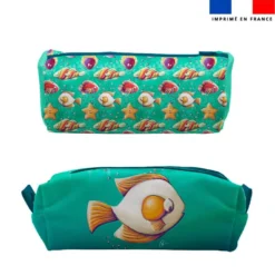 Kit trousse double compartiment motif poisson oeuf + 1 trousse assortie - Création Stillistic