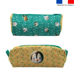 Kit trousse double compartiment motif Animaux du froid Pingouin + 1 trousse assortie - Création Stillistic