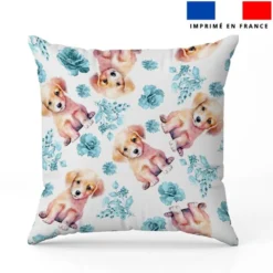 Labrador et rose aquarelle bleu clair - Fond blanc