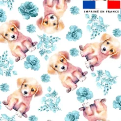 Labrador et rose aquarelle bleu clair - Fond blanc