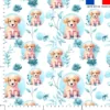 Labrador fleurs et arrondis aquarelle bleu clair - Fond blanc
