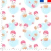 Lapin en parachute et nuage coeur - Fond blanc