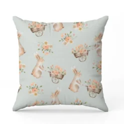 Lapin et fleur aquarelle - Fond bleu