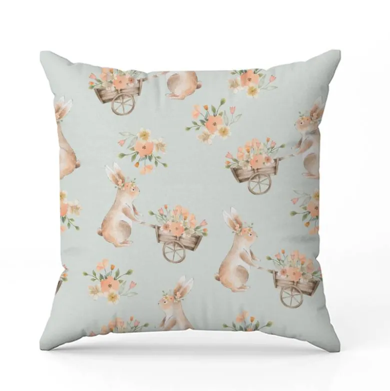 Lapin et fleur aquarelle - Fond bleu