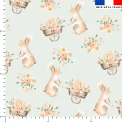 Lapin et fleur aquarelle - Fond bleu