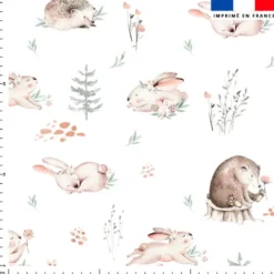 Lapin et hérisson fleuris - Fond blanc