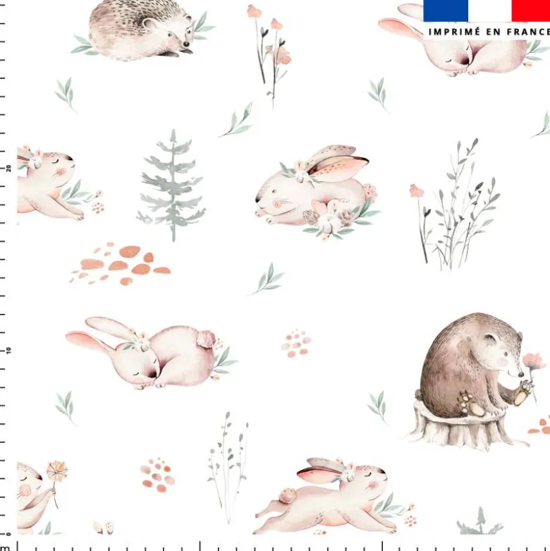 Lapin et hérisson fleuris - Fond blanc