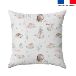 Lapin et hérisson fleuris - Fond blanc