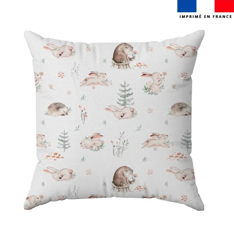 Lapin et hérisson fleuris - Fond blanc