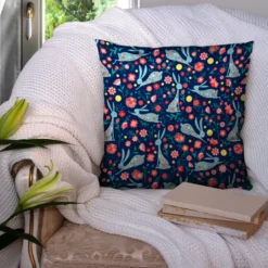 Lapin fleuri bleu - Fond bleu foncé