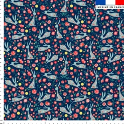 Lapin fleuri bleu - Fond bleu foncé