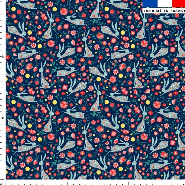 Lapin fleuri bleu - Fond bleu foncé