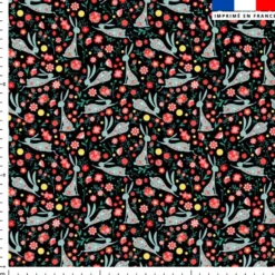 Lapin fleuri bleu - Fond noir