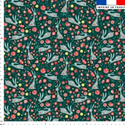 Lapin fleuri bleu - Fond vert foncé