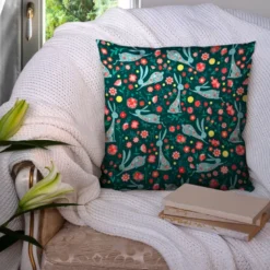 Lapin fleuri bleu - Fond vert foncé