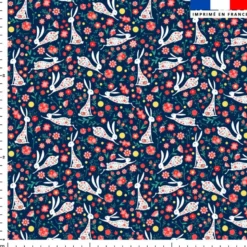 Lapin fleuri - Fond bleu foncé