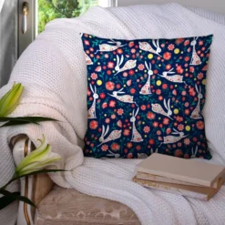 Lapin fleuri - Fond bleu foncé