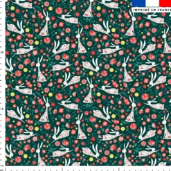 Lapin fleuri - Fond vert foncé