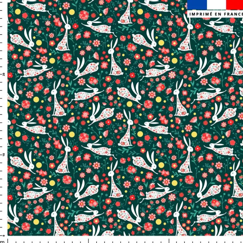 Lapin fleuri - Fond vert foncé