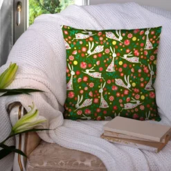 Lapin fleuri - Fond vert kaki