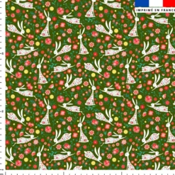 Lapin fleuri - Fond vert kaki