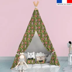Lapin printanier - Fond vert kaki - Création Stillistic