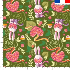 Lapin printanier - Fond vert kaki - Création Stillistic