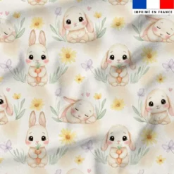 Lapins et feuillage pastel - Fond crème