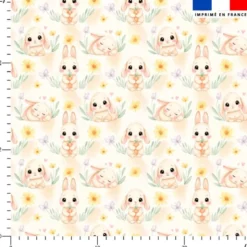 Lapins et feuillage pastel - Fond crème