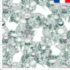 Lapins et fleurs sauvages - Fond vert d'eau