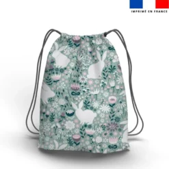 Lapins et fleurs sauvages - Fond vert d'eau