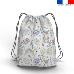 Lapins et œufs de Pâques fleuris - Fond blanc