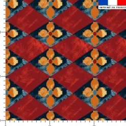 Losange et fleur ethnique bleue - Fond marron