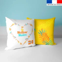 Lot 2 coupons pour coussin carré motif feuilles tropicales jaunes maître