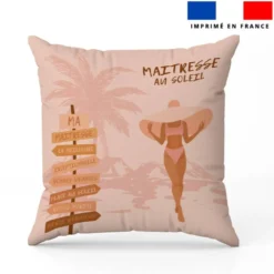 Lot 2 coupons pour coussin carré motif maîtresse au soleil saumon et rose