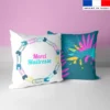 Lot 2 coupons pour coussin carré motif feuilles tropicales roses et bleues maitresse