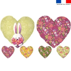Lot 2 coupons pour coussin coeur motif lapin printanier - Création Stillistic