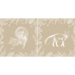 Lot 2 coupons velours ras beige motif écureuil et renard