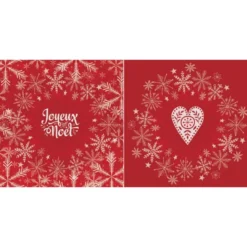 Lot 2 coupons velours ras rouge motif flocon de Noël