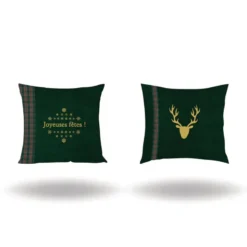 Lot 2 coupons velours ras vert motif renne doré