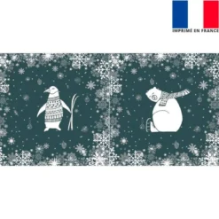 Lot de 2 coupons de velours ras gris foncé motif ours et pingouin 86x44cm